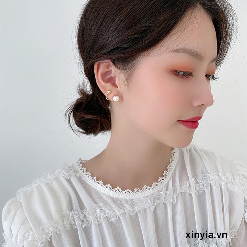 Bông Tai Mạ Bạc 925 Đính Ngọc Trai Đơn Giản Cá Tính Dành Cho Nữ