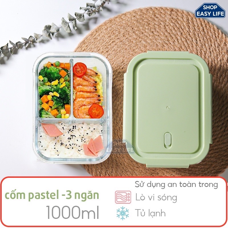 Hộp thuỷ tinh 3 ngăn chịu nhiệt 1000ml