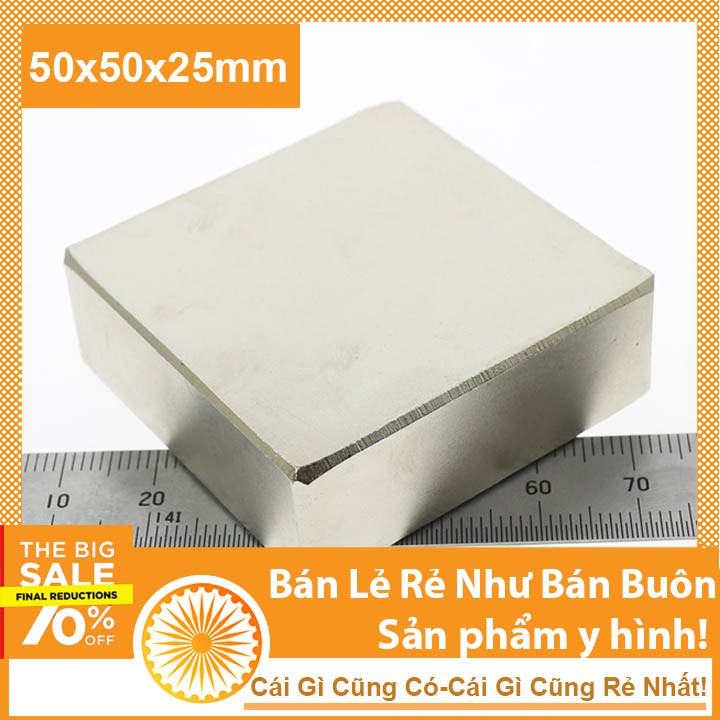 Nam châm đất hiếm 50x50x25mm mạ Niken N35 siêu mạnh