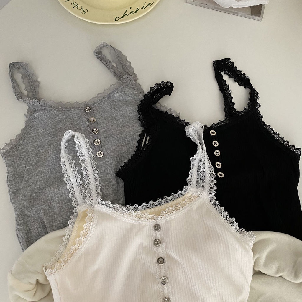 Áo Hai Dây Phối Ren Dày Dặn Giữ Ấm Mùa Đông Thiết Kế Lưng Đẹp Mắt Cho Nữ 3777