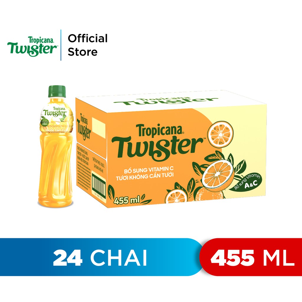 Thùng 24 Chai Nước Trái Cây Twister Cam (455ml/Chai)