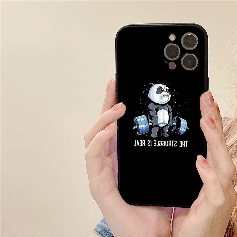 Ốp lưng iphone Gấu trúc cử tạ ốp bảo vệ camera vuông cạnh đủ mã 6 đến 11 12 13 promax tr1042