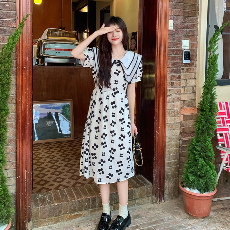 Đầm Perty cổ búp bê họa tiết hoa thời trang mùa hè Hàn Quốc cho nữ