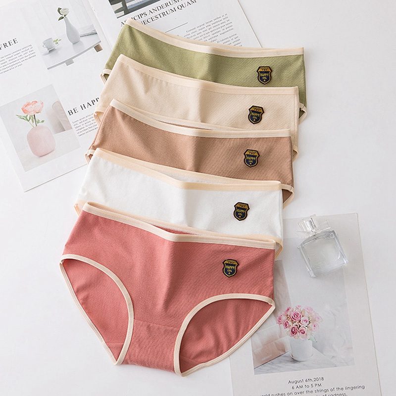 Quần lót từ cotton màu morandi kiểu chắp vá thoải mái lưng quần ngang hông phong cách nhật bản