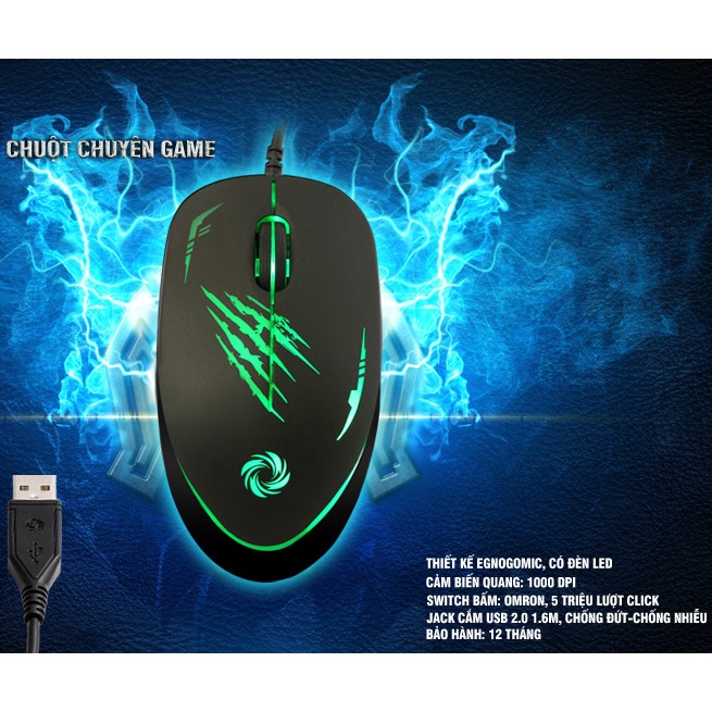 Chuột dây chuyên game Coolerplus X6 có Led đỏ, mouse máy tính, laptop, tivi, android box - KLH