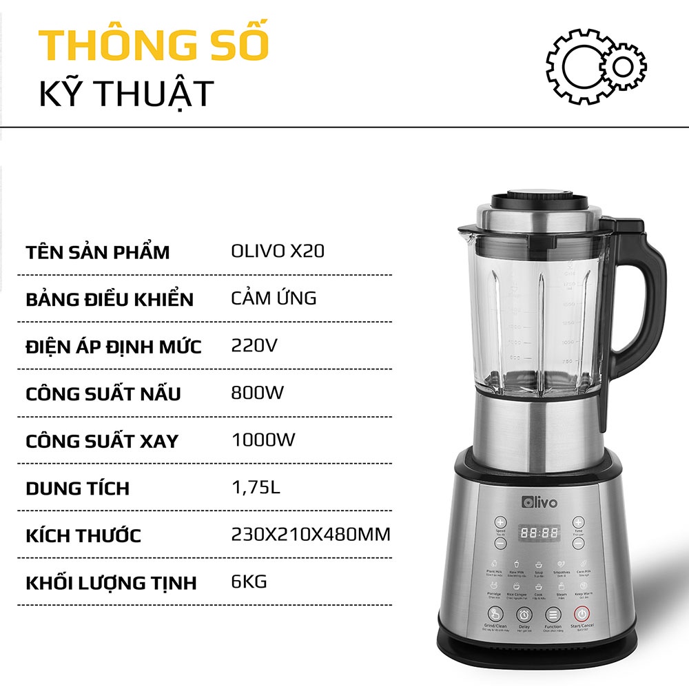 MÁY LÀM SỮA HẠT OLIVO X20 - XAY NẤU ĐA NĂNG - BẢO HÀNH 24 THÁNG - THƯƠNG HIỆU MỸ - HÀNG CHÍNH HÃNG - MỚI 100%
