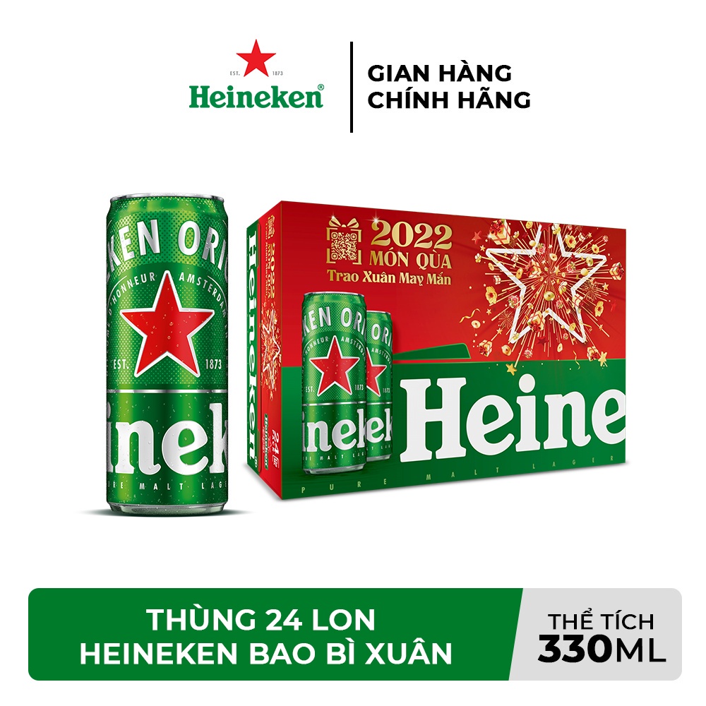 Hỏa Tốc TP Hà Nội - Thùng 24 lon bia Heineken 330ml/lon - Phiên bản Tết 2022