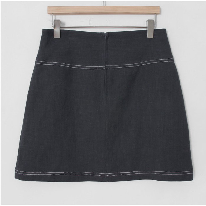 Áo tay ngắn cổ tròn thêu hoa / Chân váy denim chữ A lưng cao thời trang sành điệu cho nữ 35357