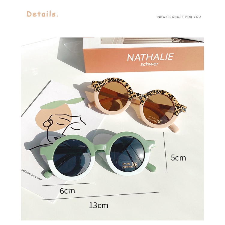 Kính Mát Tròn Chống Tia UV400 Họa Tiết Da Báo Dễ Thương Dành Cho Bé