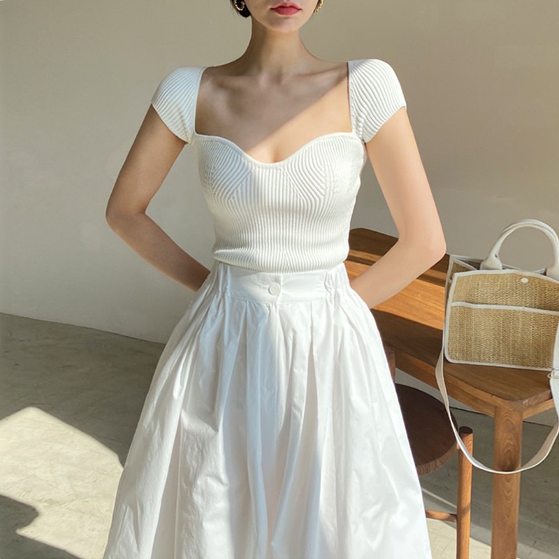(ORDER) Áo len tăm cộc tay cổ vuông cúp ngực sang trọng gợi cảm thanh lịch kiểu Pháp (MỚI_HOT) -anhkhai