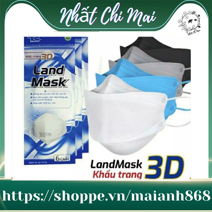 Bịch 6 khẩu trang 3D Land Mask tiêu chuẩn xuất Hàn