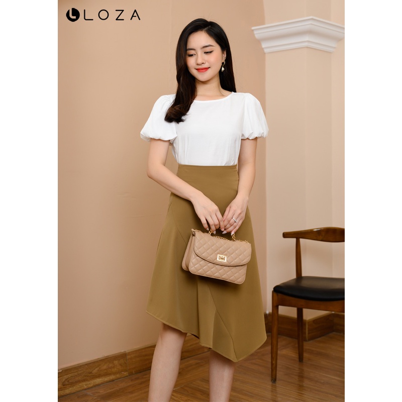 Áo sơ mi nữ LOZA màu trắng dáng suông tay bồng - LS041162