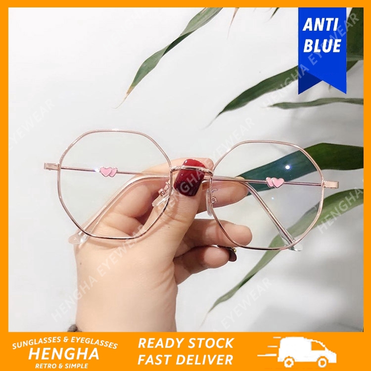 Mắt Kính Chống Ánh Sáng Xanh Gọng Vuông Trang Trí Hai Trái Tim Thời Trang Cho Nữ