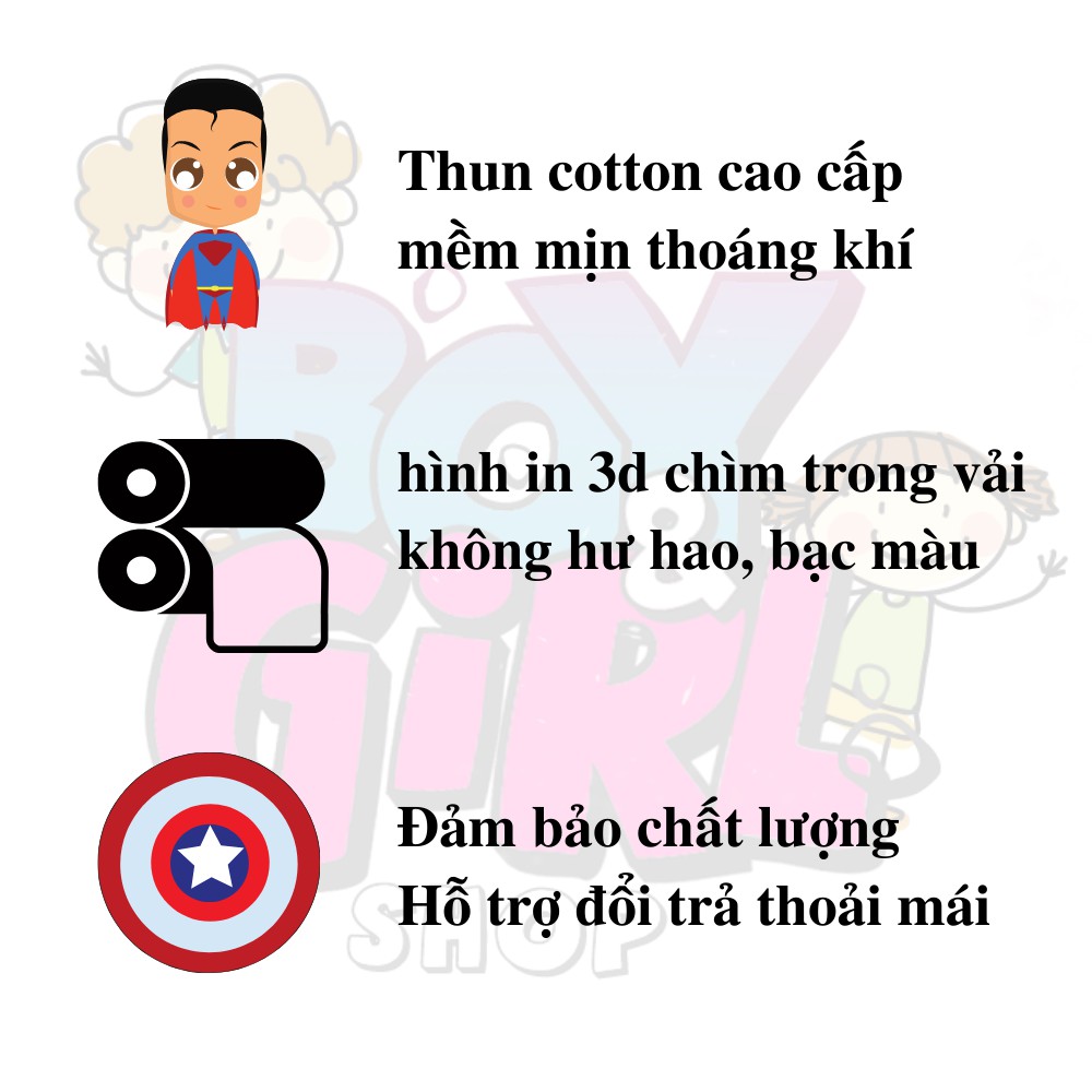 Quần áo Siêu nhân anh hùng ngắn tay bé trai , bộ đồ người nhện, khổng lồ xanh, đội trưởng Mỹ, ngư
