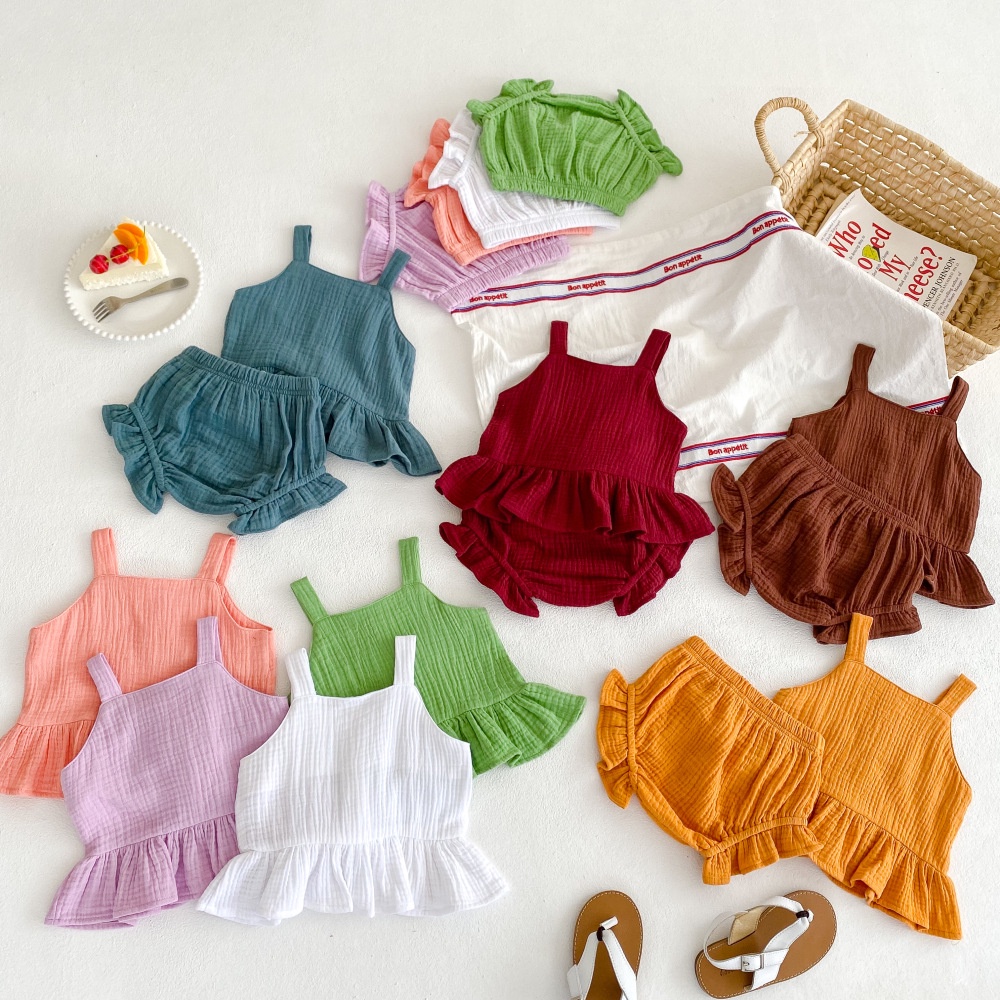 Bộ Đồ Hai Dây Bằng Vải Lanh cotton Thoáng Khí Màu Sắc Ngọt Ngào Thời Trang Mùa Hè Cho