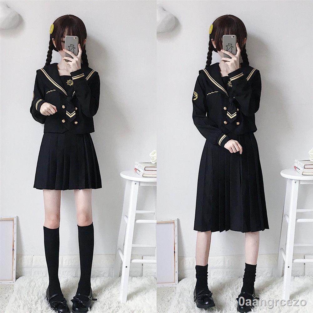 ♛❀☃Đồng phục lính ngự lâm chính thống Nhật Bản học sinh viên màu đen sẫm Sailor suit xấu váy dài phong cách đại