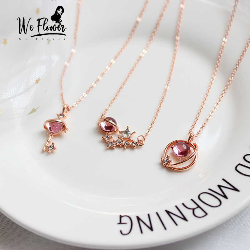 Dây chuyền/ Vòng đeo tay WE FLOWER mặt hình hành tinh đá pha lê hồng và ngôi sao phong cách Hàn Quốc thời trang