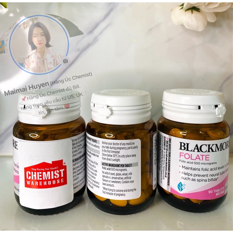 Viên uống bổ sung Axit folic cho bà bầu Blackmore folate 90v