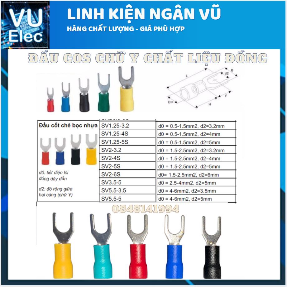 Đầu COS Y Các Màu -Kẹp Càng Cua - Đầu COS SV Y, Đầu cos chữ y, cos kẹp dây đủ loại chất liệu đồng