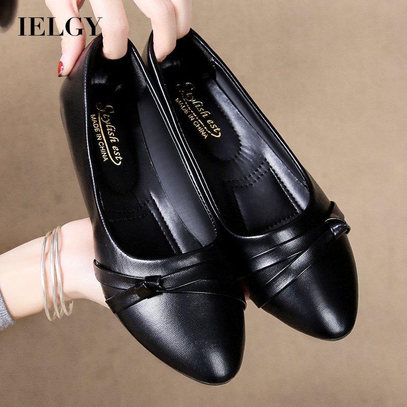 Giày da đế mềm IELGY màu trơn kiểu nơ chống trượt thời trang dành cho nữ