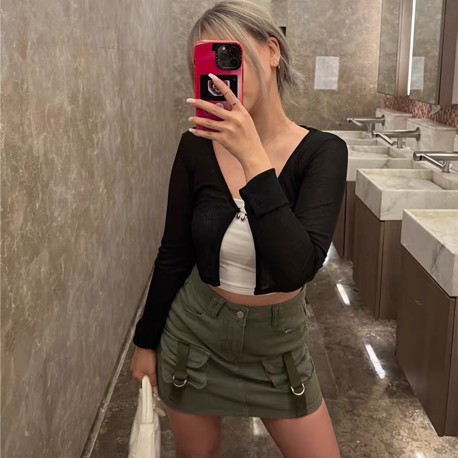 Chân Váy Denim Lưng Cao Có Túi Thời Trang Mùa Hè Cho Nữ