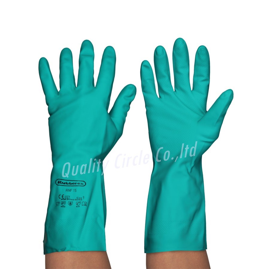 Găng tay cao su Nitrile Chất hóa học và nguy hiểm Chiều dài 13 inch Độ dày 0,40 Mm. Thương hiệu Rubb