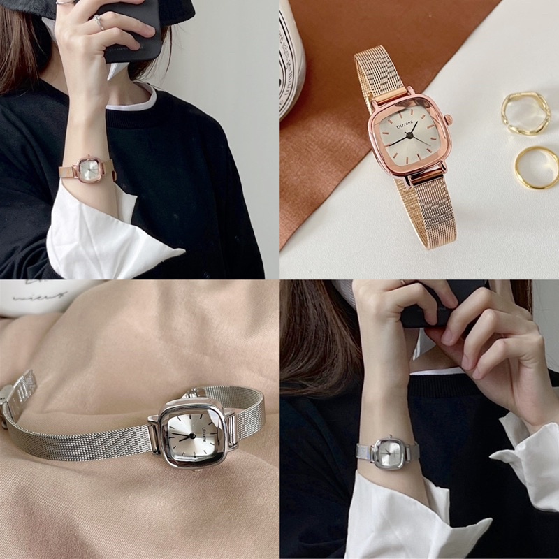 Đồng hồ thời trang DÂY SẮT nữ Ulzzang mặt bo góc vuông kiểu dáng basic