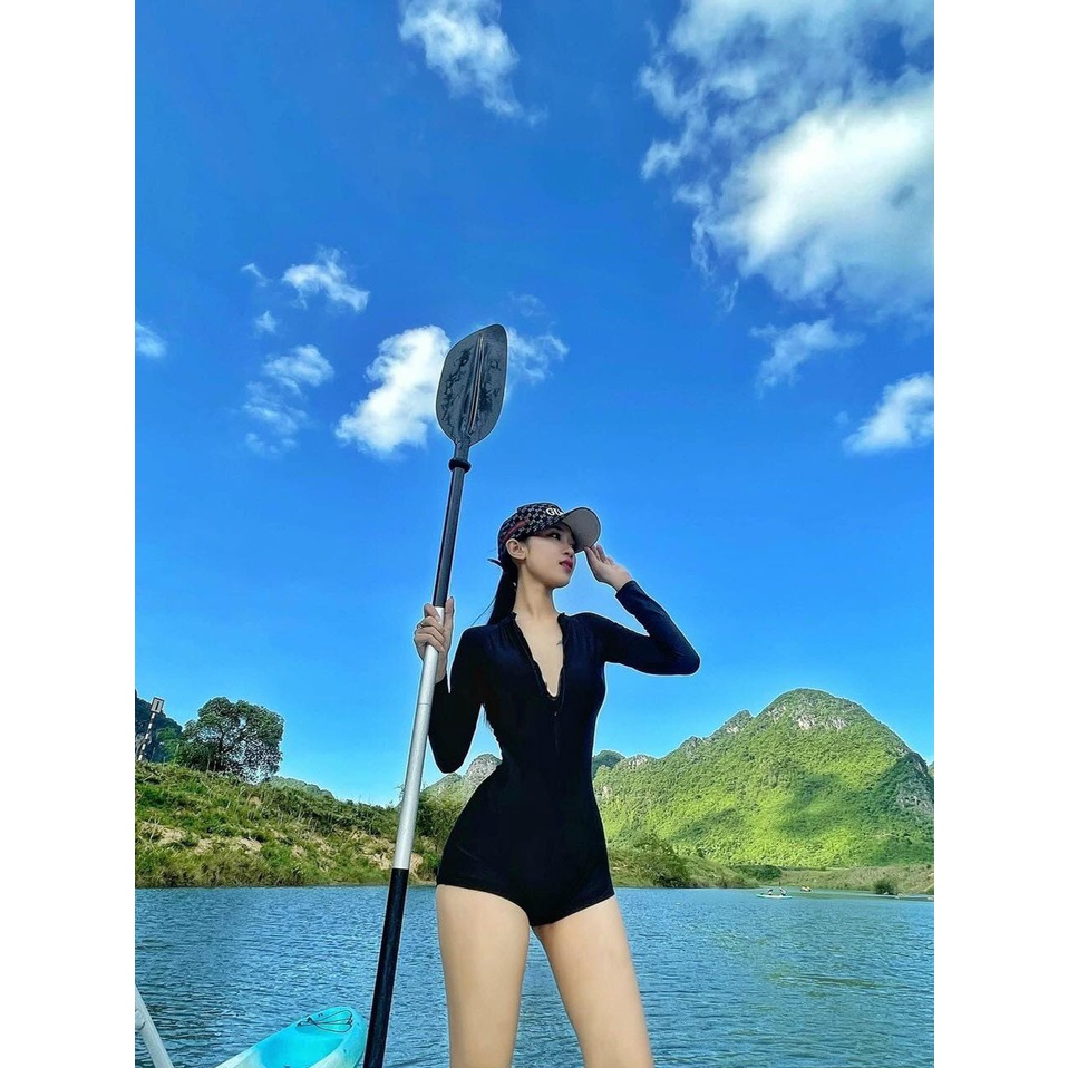 Bikini, Đồ Bơi Đi Biển Liền Tay Dài Khóa Kéo Quần Đùi MS189