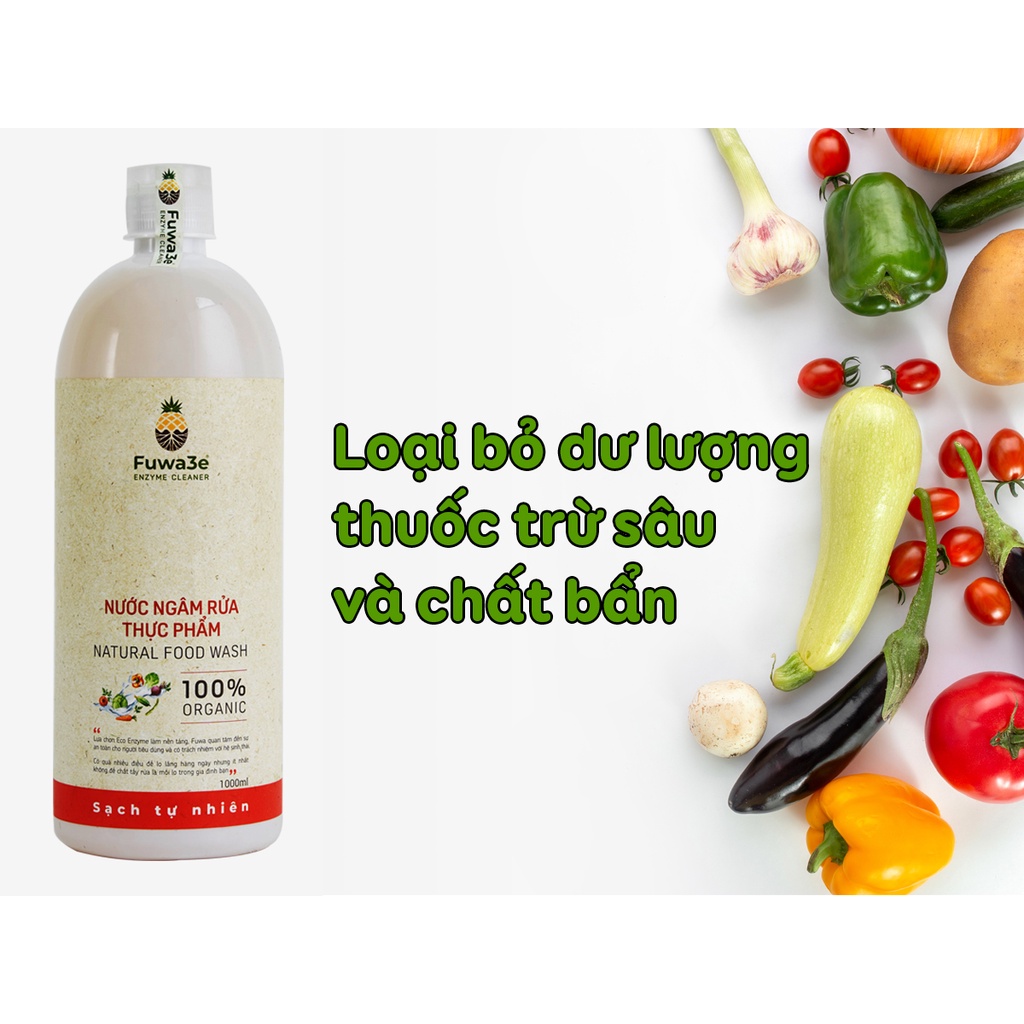 Nước ngâm rửa thực phẩm Fuwa3e hữu cơ organic khử mùi loại bỏ thuốc sâu chất bẩn 1L