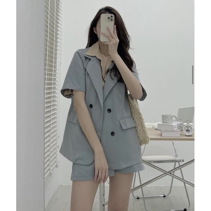 [HÀNG SẴN]SET ÁO BLAZER VẠT TRÒN MIX SOOC STYLE ULZZANG CỰC XINH