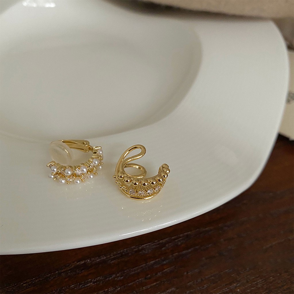 Khuyên Tai Kẹp Vành Không Xỏ Lỗ Đính Ngọc Trai Zircon Đơn Giản Cao Cấp Phong Cách Hàn Quốc Cho Nữ