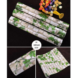 Decal giấy dán tường đá dây leo xanh khổ rộng 45cm