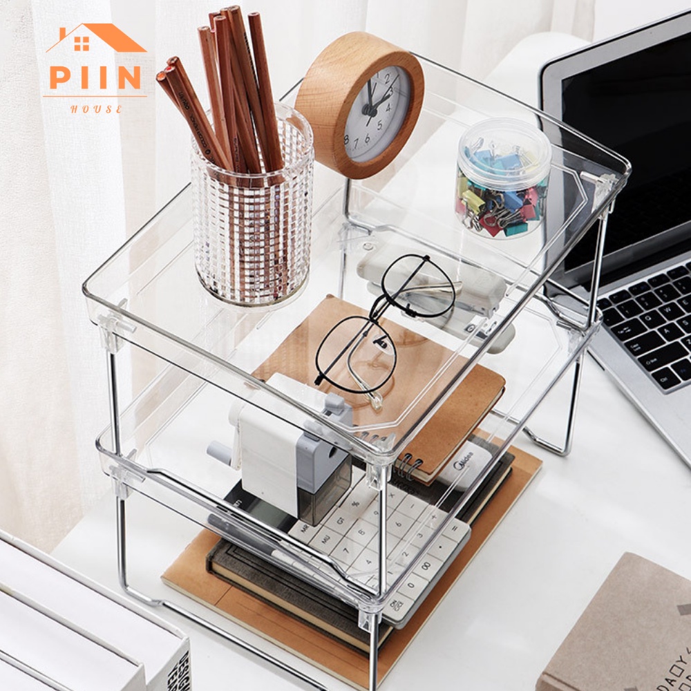 Kệ sách để bàn mặt acrylic trong suốt PIIN HOUSE có thể xếp chồng thành 2,3 tầng, giá để đồ dùng học tập