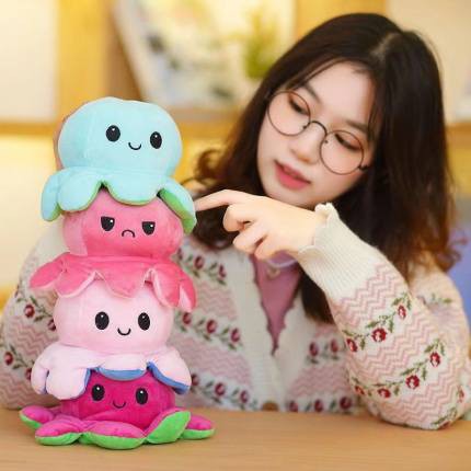 Bạch tuộc nhồi bông lật ngược hai mặt biểu hiện cảm xúc dễ thương