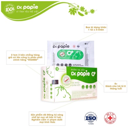 Khăn Lau Hạ Sốt Dr Papie Cho Bé, Hạ Nhiệt Giảm Sốt  (Hộp 25 miếng)