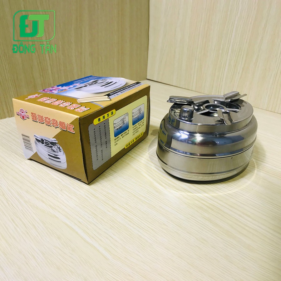 Gạt Tàn Thuốc Inox ĐÔNG TÂN Cao Cấp Có Nút Đóng Mở Cứng Cáp Chịu Va Đập