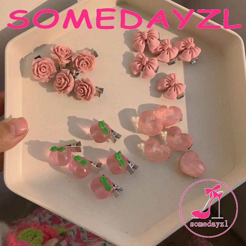 Kẹp Tóc Hình Nơ Màu Trơn Đính Hoa Trà Trái Tim Dễ Thương Phong Cách Hàn Quốc