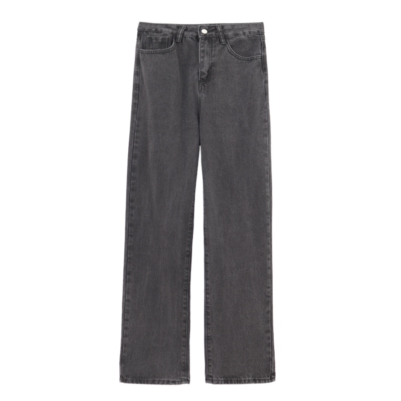 Quần Jeans ống rộng lưng cao màu xám form Hàn cực hot. Quần bò nữ ống suông chất lượng cao phong cách Retro