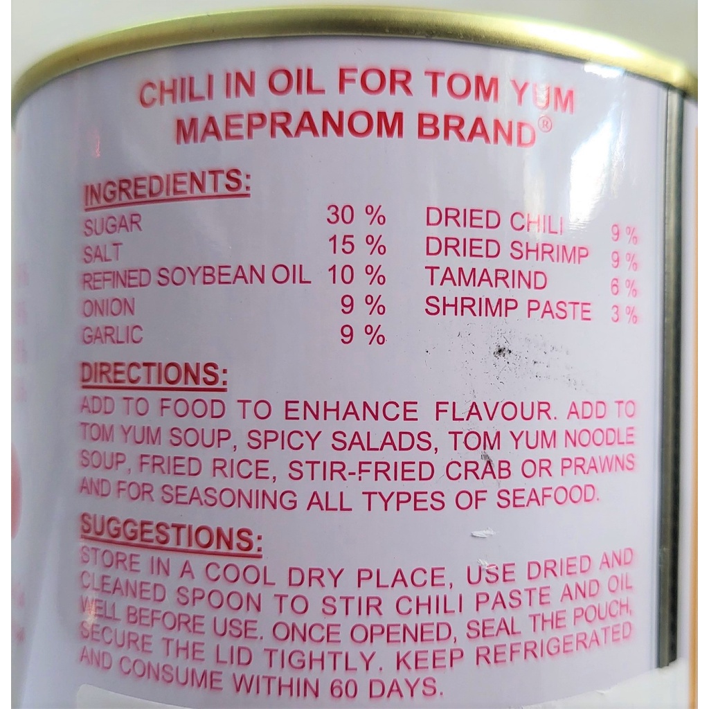 [Hộp 900g] DẦU SA TẾ ỚT THÁI TOM YUM [Thailand] MAEPRANOM Chili in oil for Tom Yum (halal)