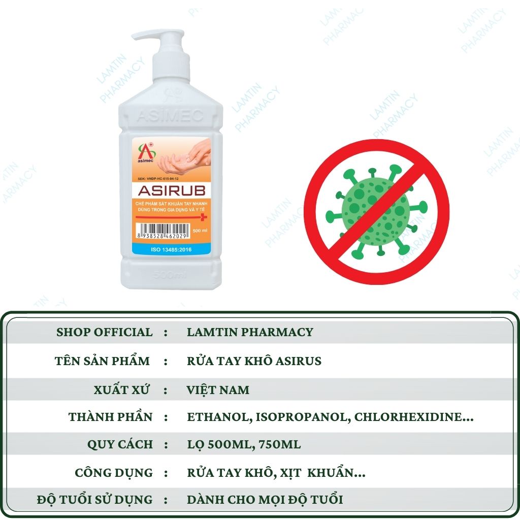ASIRUB Nước Rửa Tay Khô Chai 500ml, 750ml