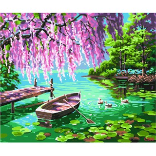 (CÓ SẴN KÈM KHUNG) Tranh sơn dầu số hoá tự vẽ NgocTUART Hồ thiên nga DV0086E