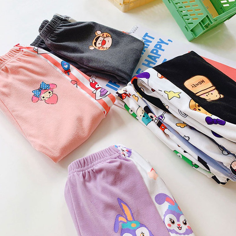 Quần dài giữ ấm họa tiết hoạt hình phong cách Hàn quốc cho bé gái