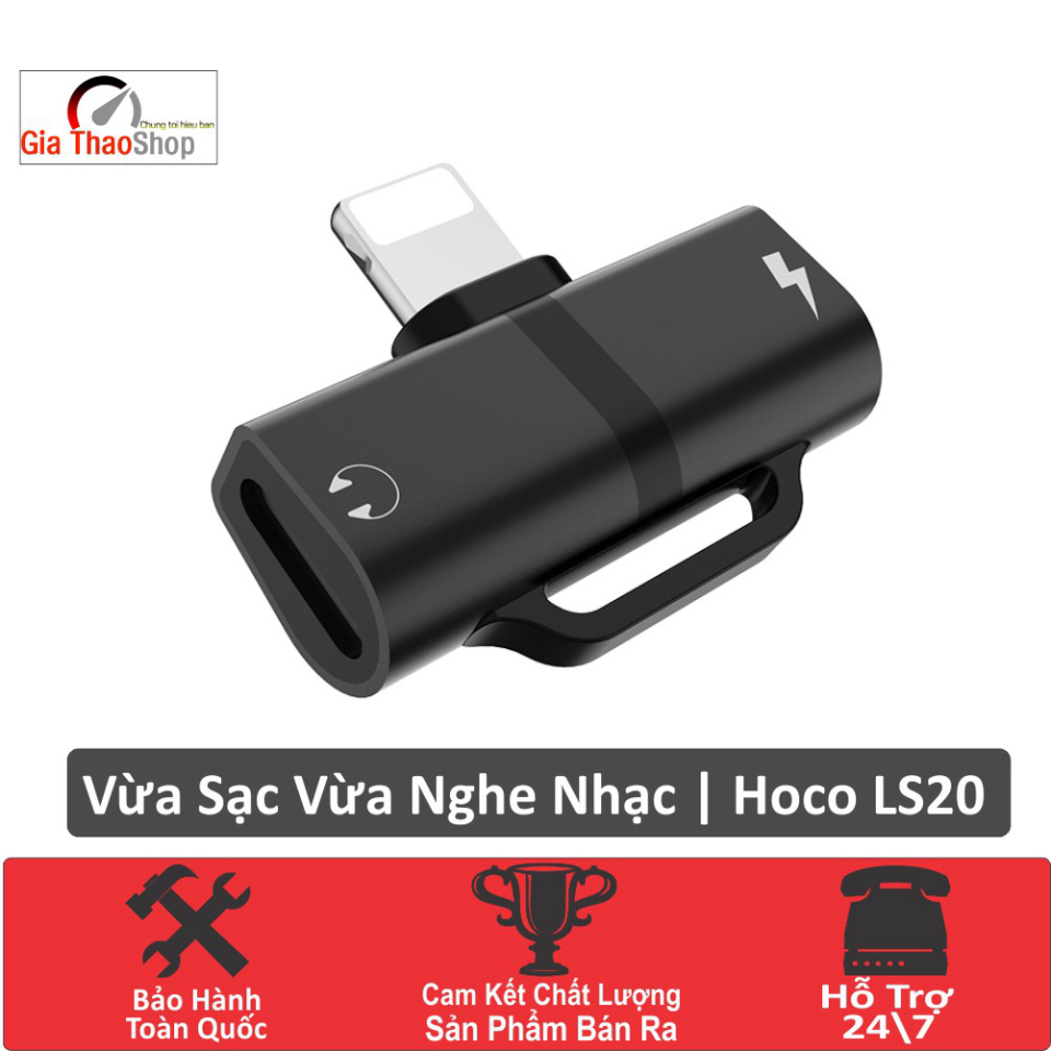 Jack Chuyển Đổi Hoco LS20 - Thành 2 Cổng Tai Nghe + Sạc Điện Thoại Iphone 6/6s/7/8/7Plus/8Plus/X/Xs/Xsmax/Xr- Chính Hãng