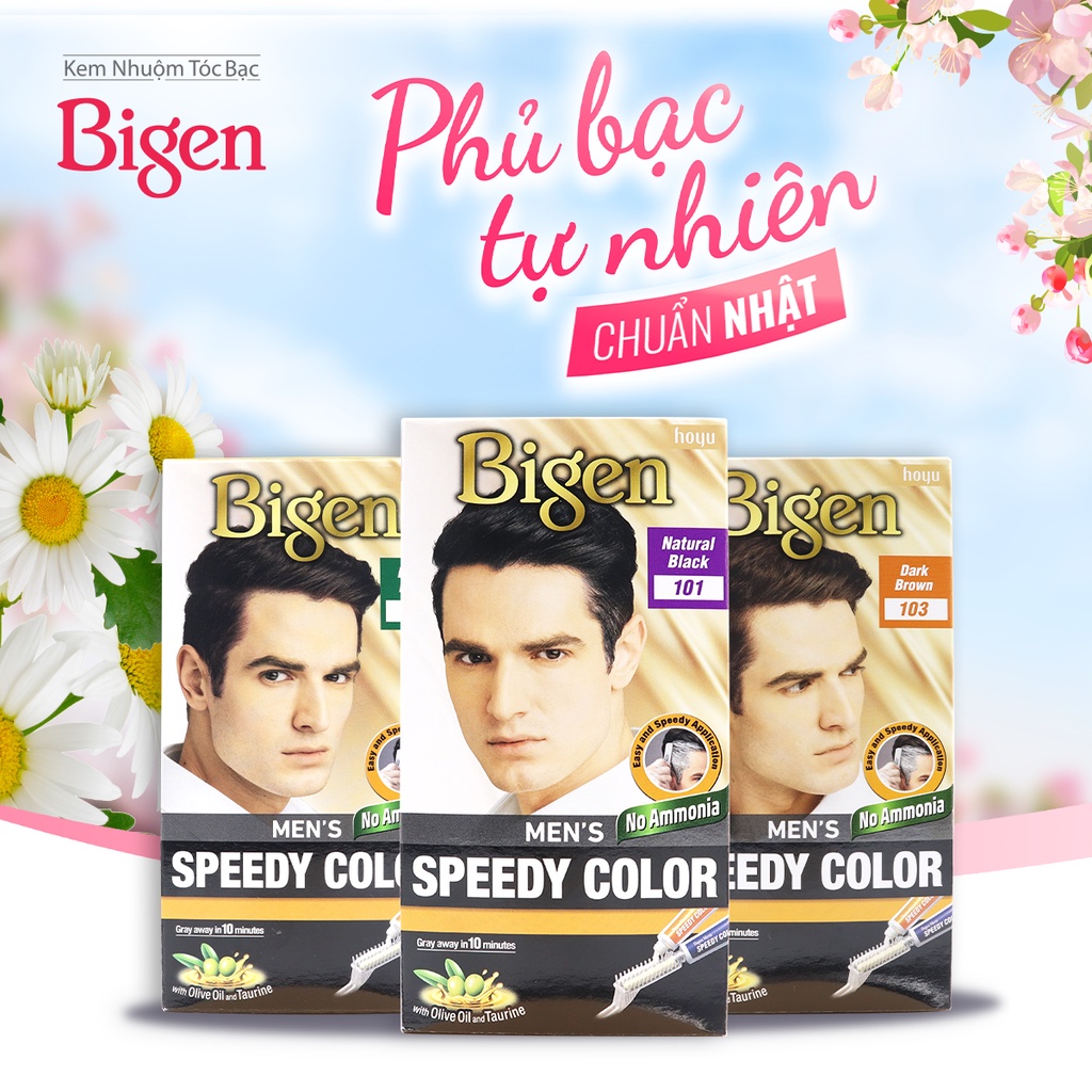 Thuốc nhuộm phủ bạc Bigen Men Speedy Color 80ml dành cho nam, nhuộm tóc bạc hoàn toàn, dạng kem