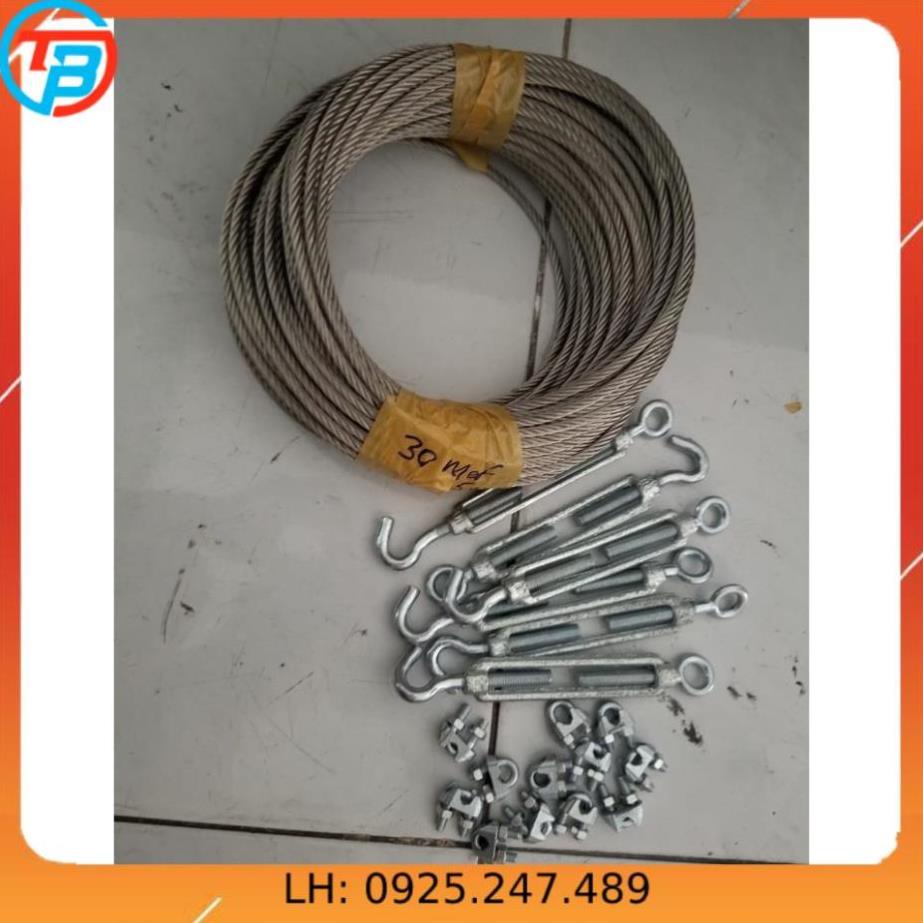 10 Mét dây cáp INOX 304 chống rỉ sét tặng kèm 2 tăng đơ,4 ốc siết cáp làm dây phơi quần áo.. Gồm các size 2mm 3mm 4mm 5m