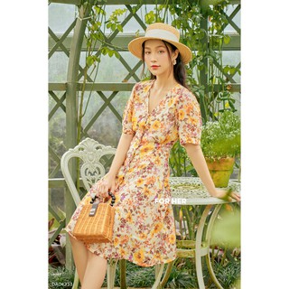 Đầm nút gỗ hoa vàng DA04331