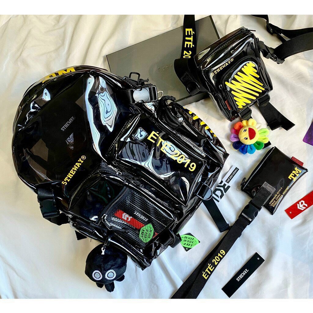 Balo 5TheWay Full Bóng Siêu Chất Có 2 Màu Đen Và Đỏ Nha Khách,Chất Nhựa Trong Bóng Mềm