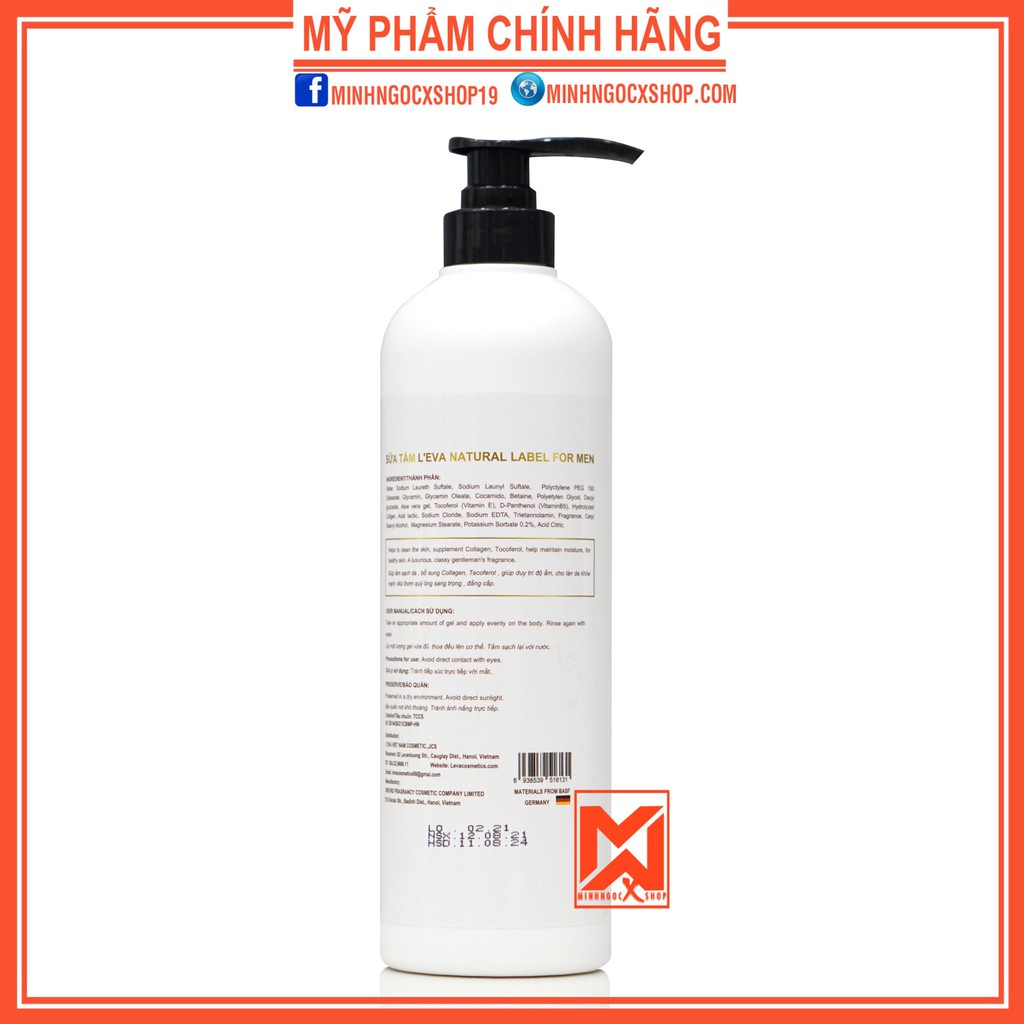 L'EVA sữa tắm nam LEVA NATURAL LABEL FOR MEN 750ML chính hãng