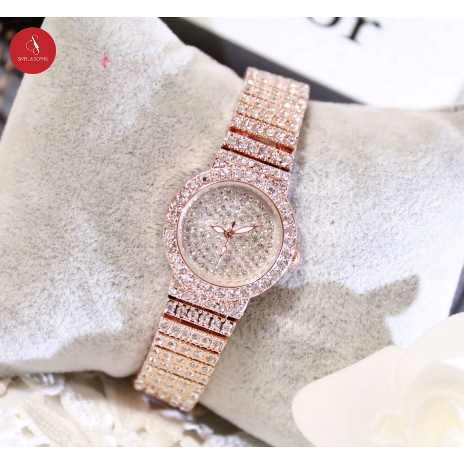 Đồng hồ nữ Bee Sister BS18 đính đá cao cấp 30mm (Vàng hồng) + Tặng hộp đựng đồng hồ thời trang