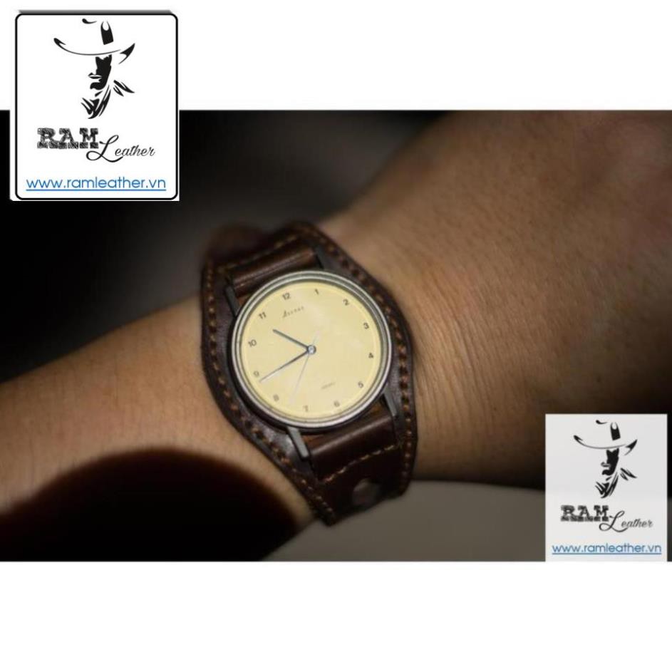 DÂY ĐỒNG HỒ DA BÒ THẬT - RAM BUNDSTRAP BX3 NÂU ĐỎ QUÂN ĐỘI ĐỨC - CASIO AE1200/SEIKO5